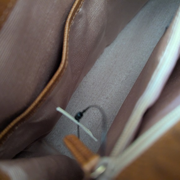 Vtg Ann Taylor Brown Cognac Embossed Leather Satchel Bag Structured Work Tote - Picture 9 of 11